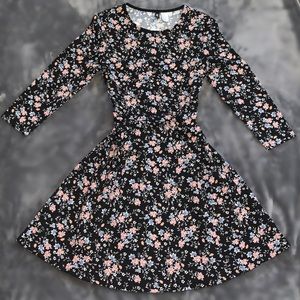Black Flower Dress || Mid-Thigh Length